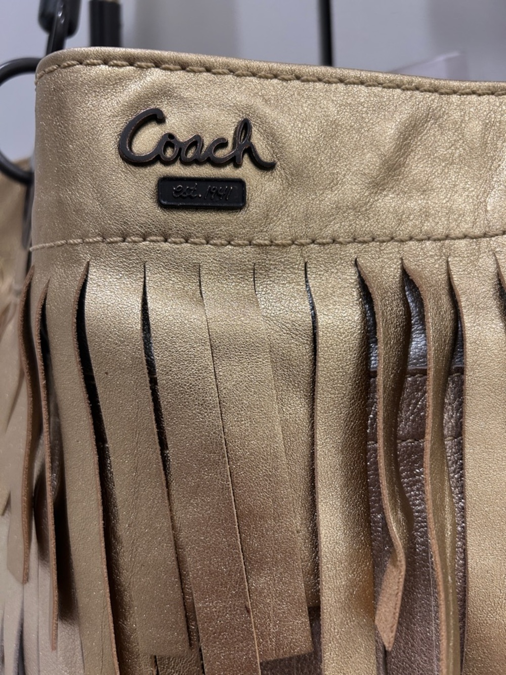 Coach Madison XL Metallic Leather Fringe Tote - Picture 4 of 17
